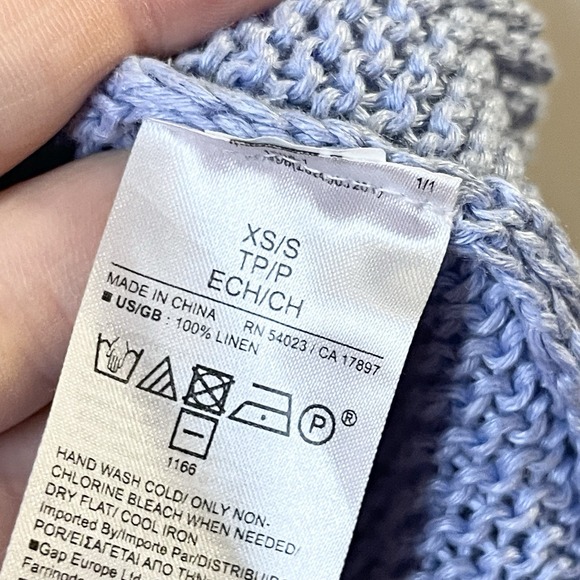 BANANA REPUBLIC Linen Sailor Sweater Light Blue Foldover Collar Oversize XS/S - Picture 7 of 8